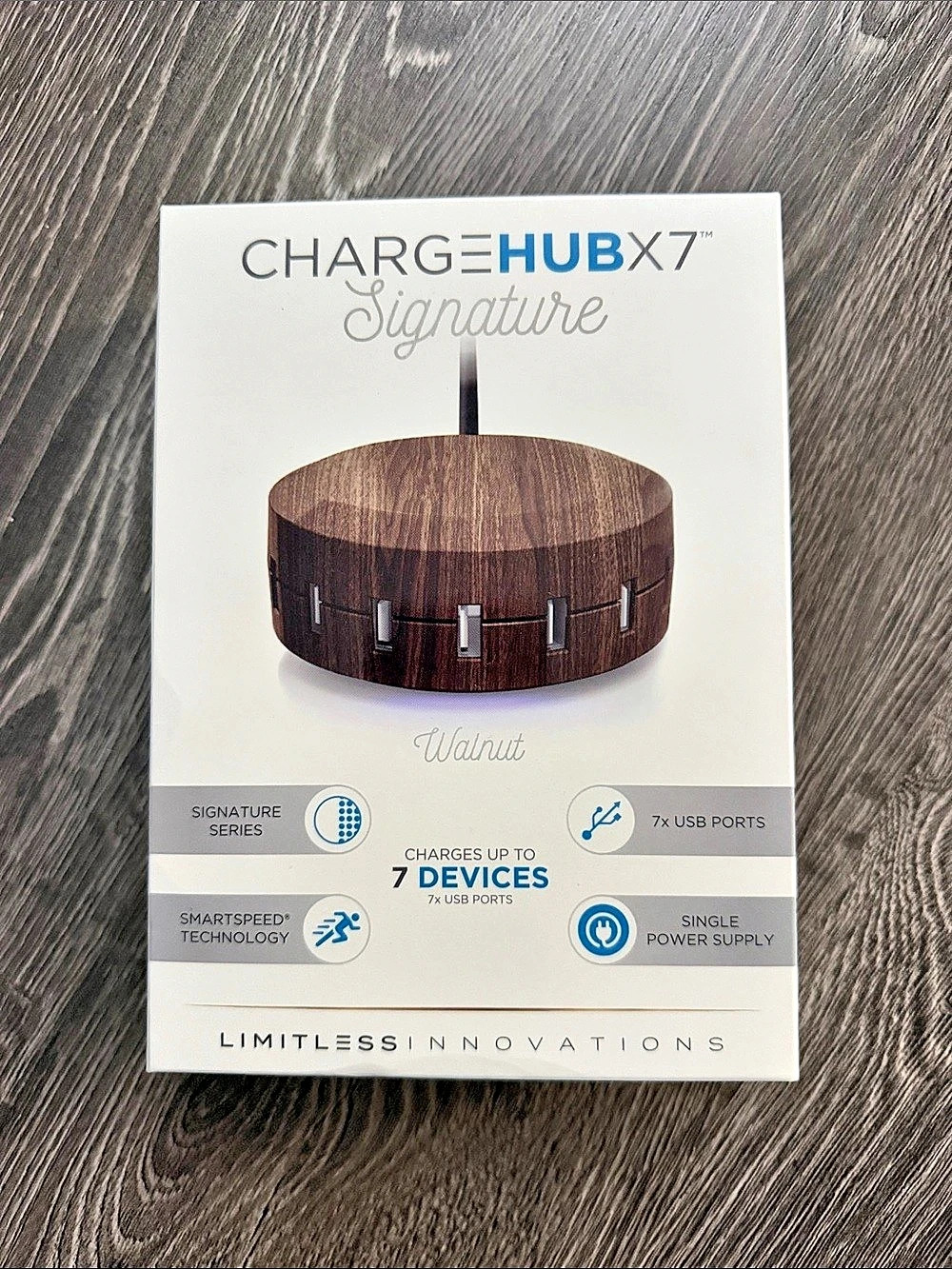 ChargeHub X7 Signature 7-Port USB Charging Station Brown NWT